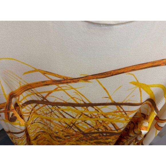 Akris Grass Print Silk Cardigan Sweater Yellow Straw Hay Stripe Button Down 10 - Picture 12 of 16